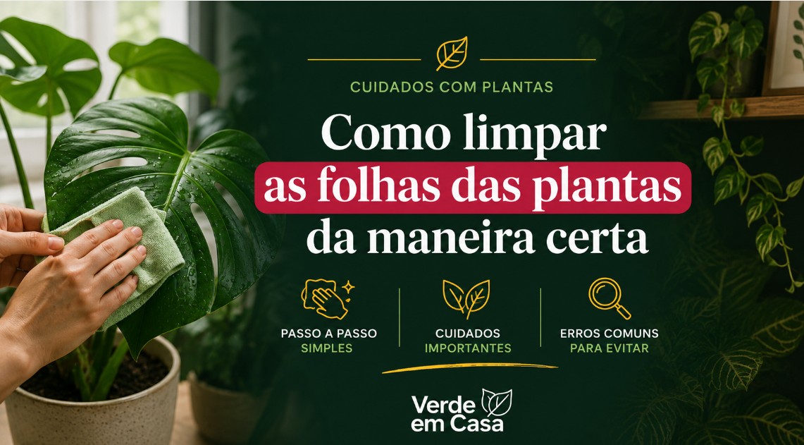 Pessoa limpando cuidadosamente as folhas de uma planta de interior com pano macio